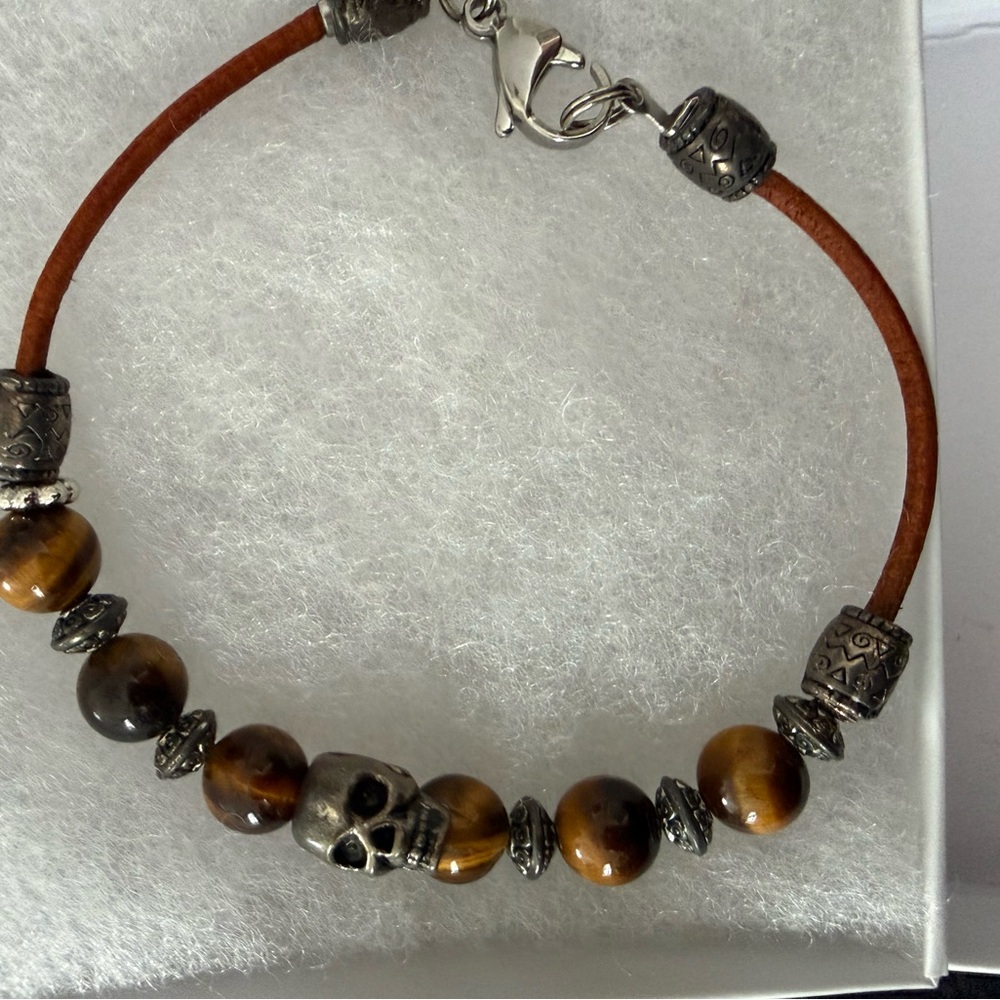 Brown and Silver Beaded Bracelet
